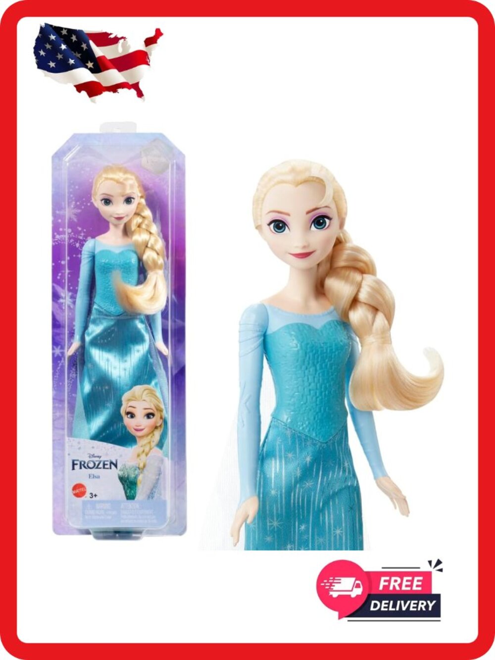 Mattel Disney Princess Elsa Frozen Posable Fashion Doll with Accessories Toy